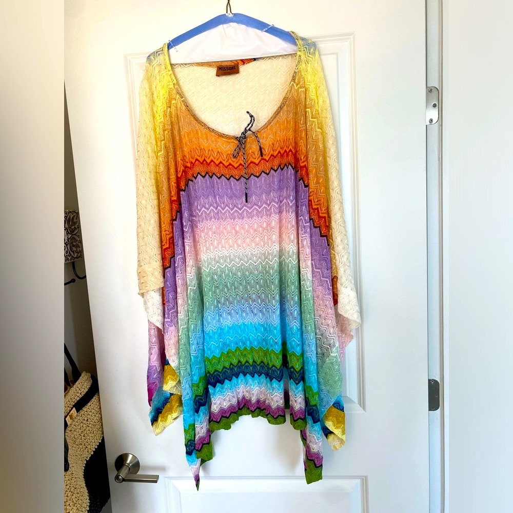 Missoni zig zag drawstring neck poncho beach cover-up. NWT size XS